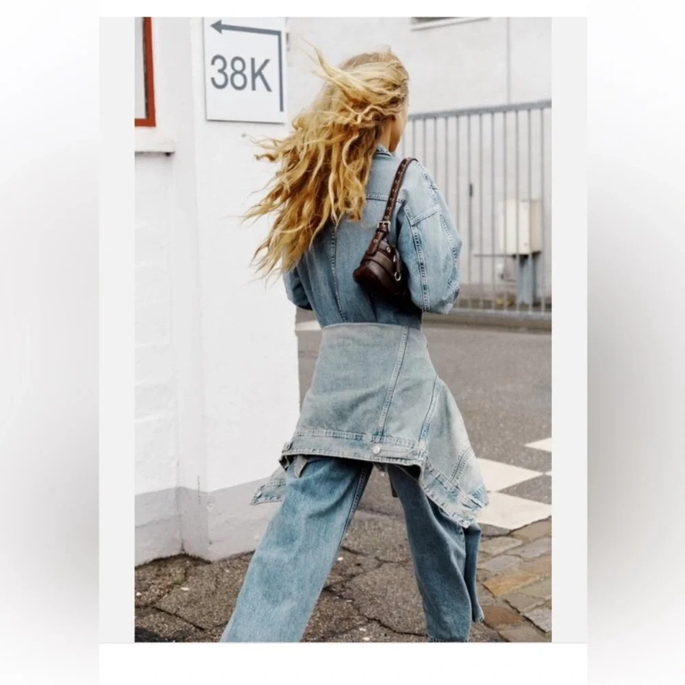 Zara Long Denim Jumpsuit TRF Denim Blue NWT - Picture 2 of 5